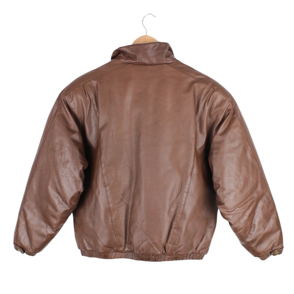 Vintage Eddie Bauer Leather Goose Down Bomber Jacket Brown Womens Medium - Picture 5 of 5